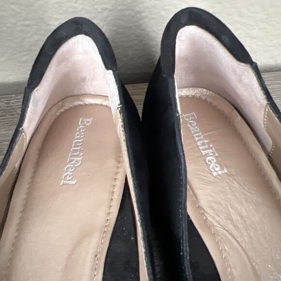 BeautiFeel Cap Toe Ballet Shoe Dress Pump Flat Leather EU 40 US 9.5 Black Silver - Picture 11 of 13